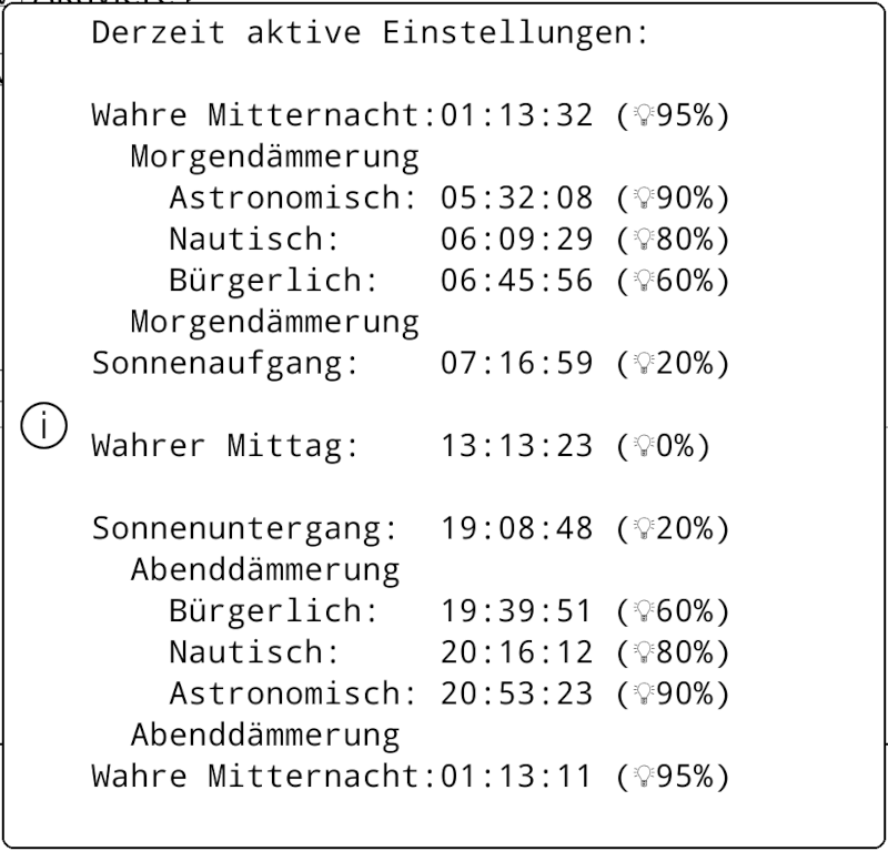 Aktive Lichtwärme-Einstellungen